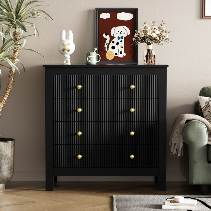 Buffet de Style Contemporain Commode avec Espace de Rangement Armoire multifonctionnelle avec 5 tiroirs 79x39.5x80.5cm Noir