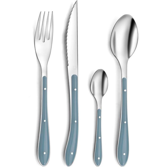 Ménagère 24 Couverts De Table Pour 6 Personnes-Bistro 1-2-3-Acier Inoxydable 18/0Finition Standard-Bleu Denim