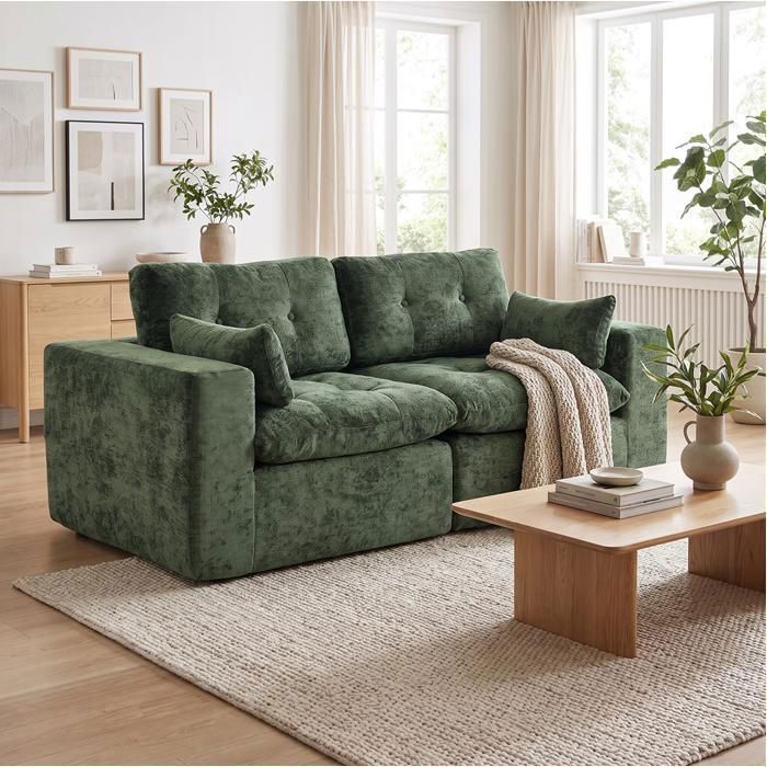 GOEURVANT Canapé COMPRESSE Chenille Vert Sans Montage Design Ergonomique Confortable Moderne Salon Module dAngle