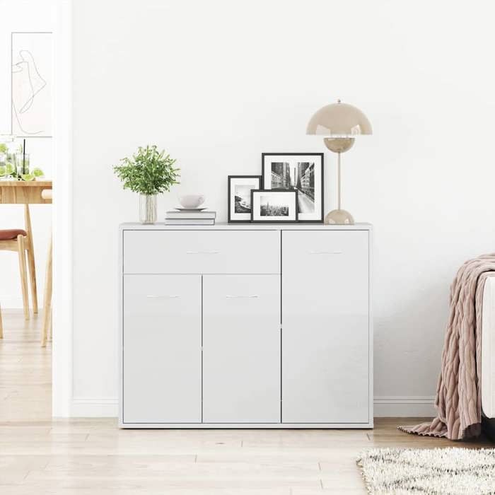 Soldes d’automneEnfilade de rangement Blanc - Buffet bas - Blanc brillant - 88x30x70cm - Bois dingénierie 399 570648416058