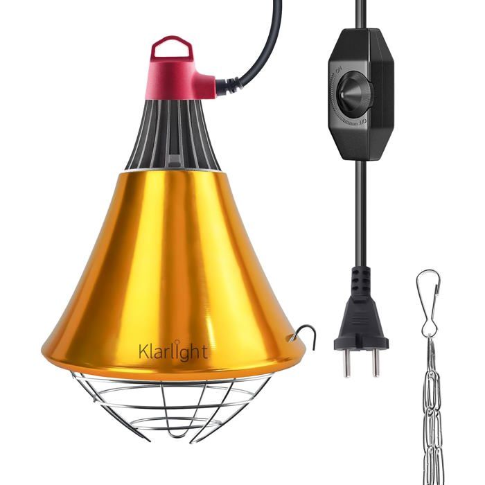 Chauffante Infrarouge Dimmable Support Lampe Chauffante Chiot RéFlecteur Avec Grille de Protection CâBle de 2m Max (Sans Ampoule)