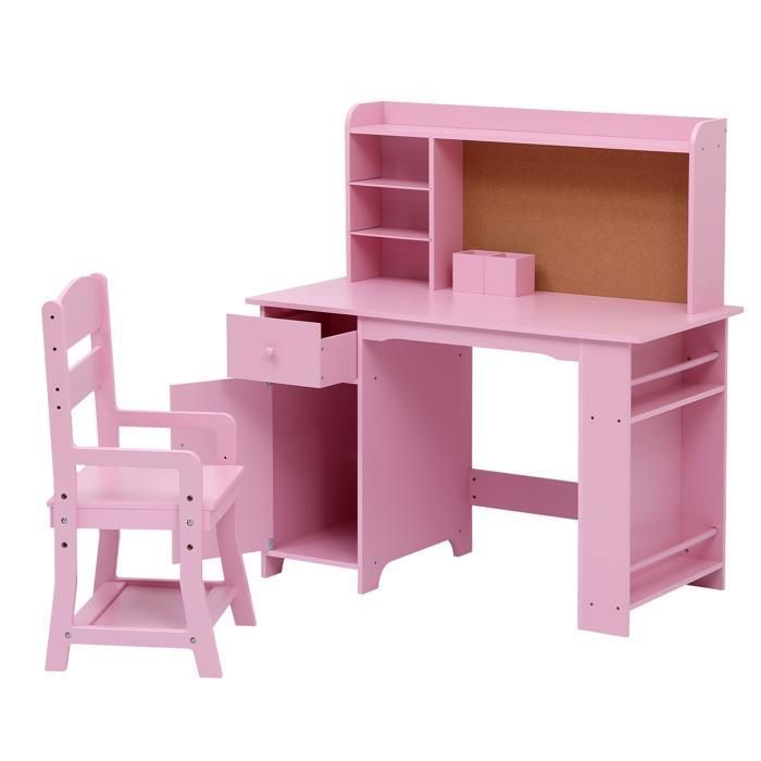 Ensemble Bureau Enfant avec Chaise ÉtagèreTiroir Tableau en Liège& ArmoireChambre/Étude-Rose