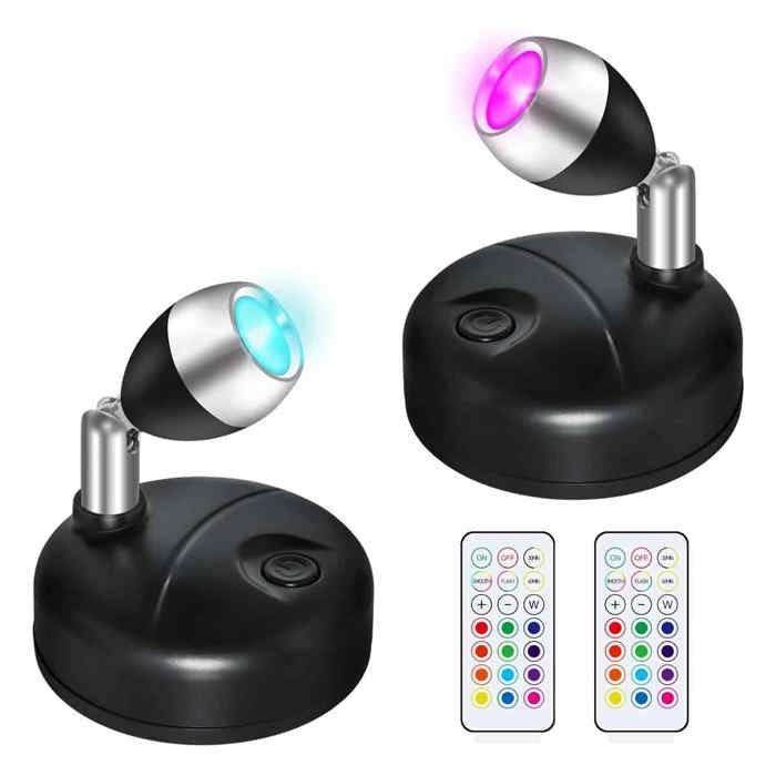 LED Spots à Batterie avec Télécommande Petits Spots dIntérieur 12 RVB + Lumière Blanche pour Vitrine Statue dArt Éclairage de
