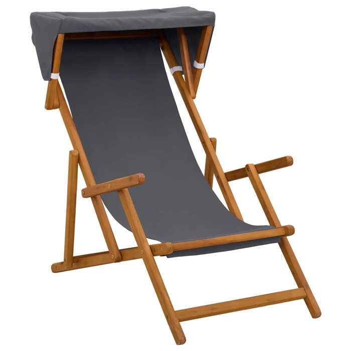 Meuble - Bains de soleil - Gris - Chaise Longue 3 Position Bois deucalyptus massif Gris_47832