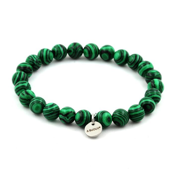 Pierres et Minéraux. Bracelet Perles Malachite 8 mm. Fabriqué en France.