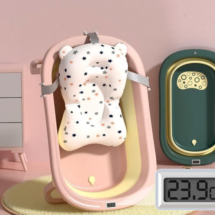 Baignoire pliable bébé pliante évolutive - Oreiller Tapis coussin de bain - avec Thermomètre