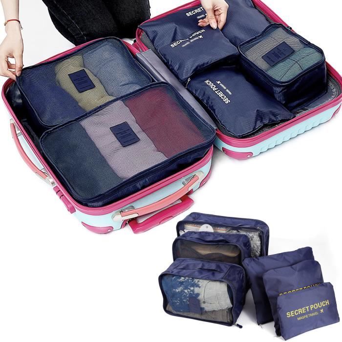 valise ou sac /à mai Lot de 6 organiseurs de bagage et syst/ème de cube de compression pour voyage avec sac /à chaussures Lot de 6 cubes demballage de voyage accessoires pour organiser vos v/êtements