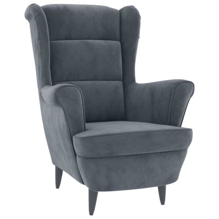 Fauteuil - ASHATA - LIZ7900786726343 - Velours gris foncé - 1 place - Design contemporain