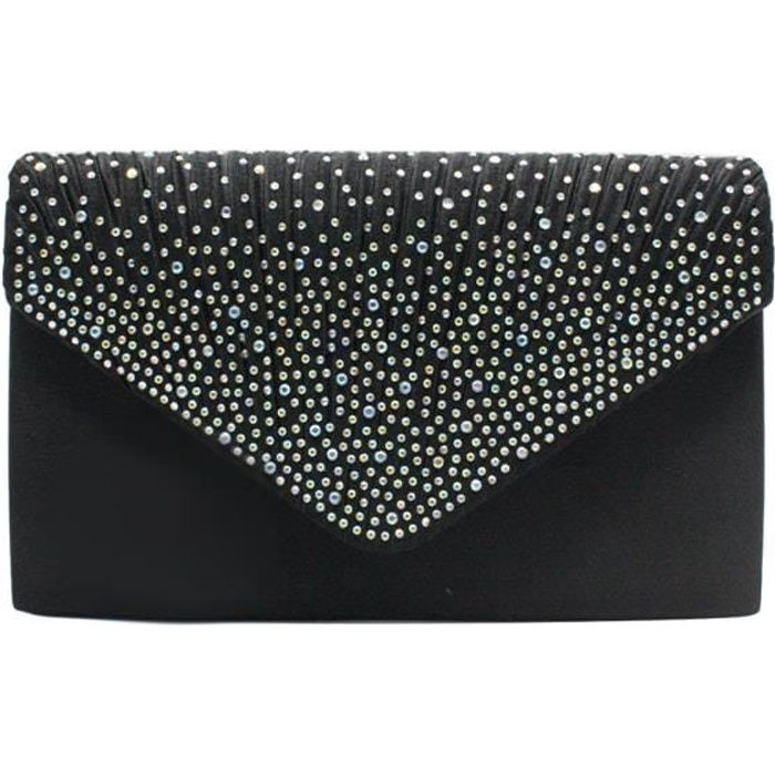 Pochette Sac a Main Enveloppe Strasse Brillant Noir Soiree Mariage Ceremonie Cocktail Femme Noir Cdiscount Bagagerie Maroquinerie