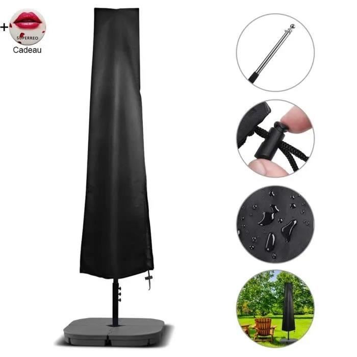 Housse de Protection pour Parasol Droit 2m avec Tige Télescopique Couverture pour Parasol de Jardin Imperméable Anti-Poussière/UV