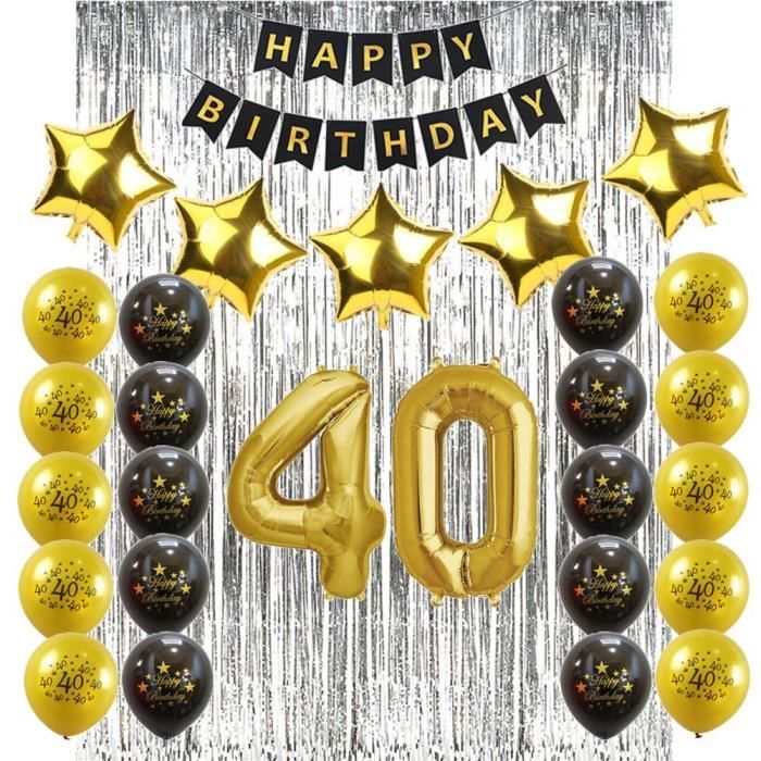 Sunarrive Deco Anniversaire 40 Ans Noir et Or - Decoration Ballons