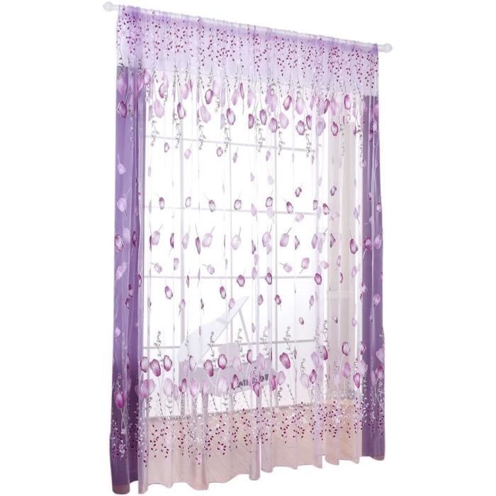 Rideau En Voile Violet 140x240 Cm - Léger, élégant Avec Passe-tringle Pour Chambre Ou Salon