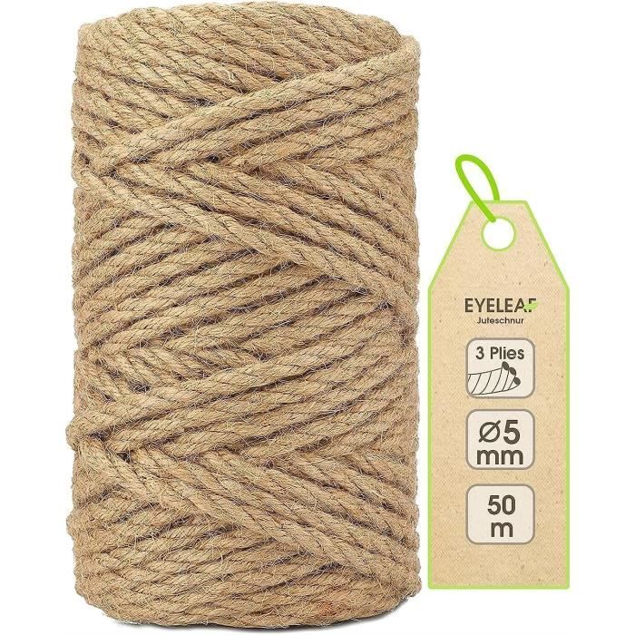 Rouleau De Ficelle De Jute Naturelle - 2mm D'Épaisseur - 50m - Marron - Pour Bricolage Et Emballage - 5