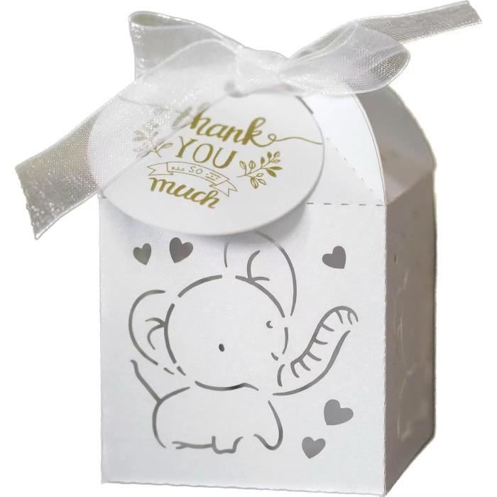 50 Boîtes à Dragées Mariage LALAGO - Avec Rubans Et Cœur - Pour Baptême, Baby Shower - Blanc