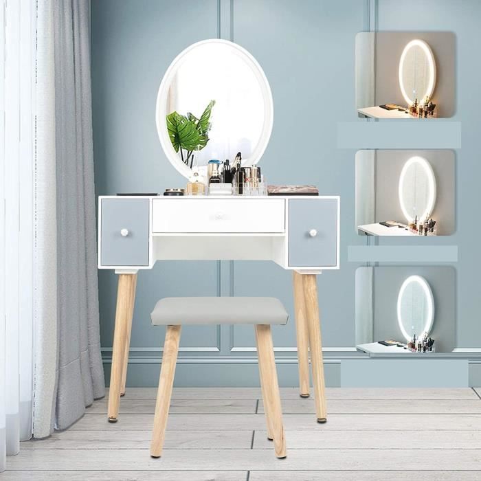 X-LSWAB Moderne Coiffeuse Coin courb/é Coiffeuse Maquillage Bureau Tabouret et Miroir Chambre Vanity Table for Filles 1 Tiroirs Chambre Maquillage Dresser Bureau Meubles for Le Maquillage de Stockage