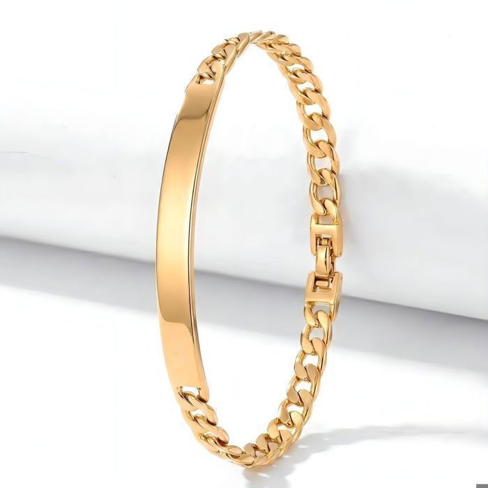 Bracelet - Gourmette - Identité - Maille Américaine - Plaqué Or Jaune 750/1000 - 19.5 cm x 5 mm - Mixte