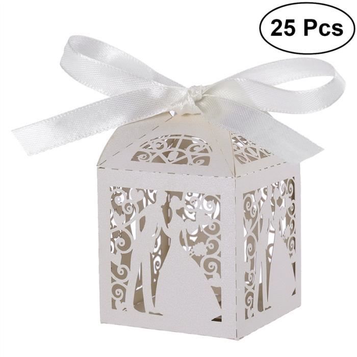 25pcs Design Couple Luxe Lase Cut Bonbons Cadeau De Mariage Avec Ruban Decorations De Table Blanc Achat Vente Boite Cadeau 25pcs Design Couple Luxe Lase Cdiscount