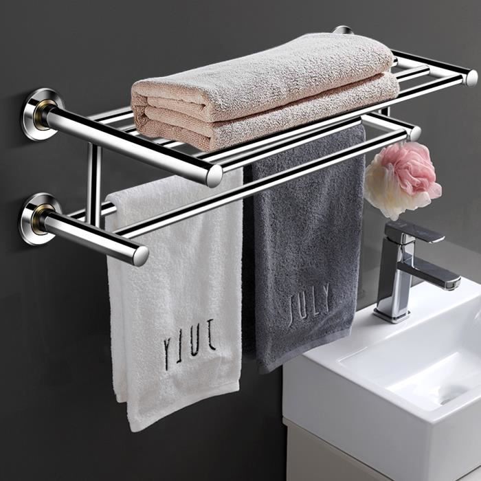 Porte-serviettes Mural En Acier Inox SUS304 - Longueur 57,8cm - Noir Mat - Pour Salle De Bain Et Cuisine