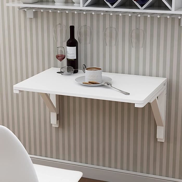 Table Murale Pliante Blanche 40x50 Cm – Supports Noirs, Plateau 18 Mm, Idéale Petit Bureau Ou Table De Cuisine