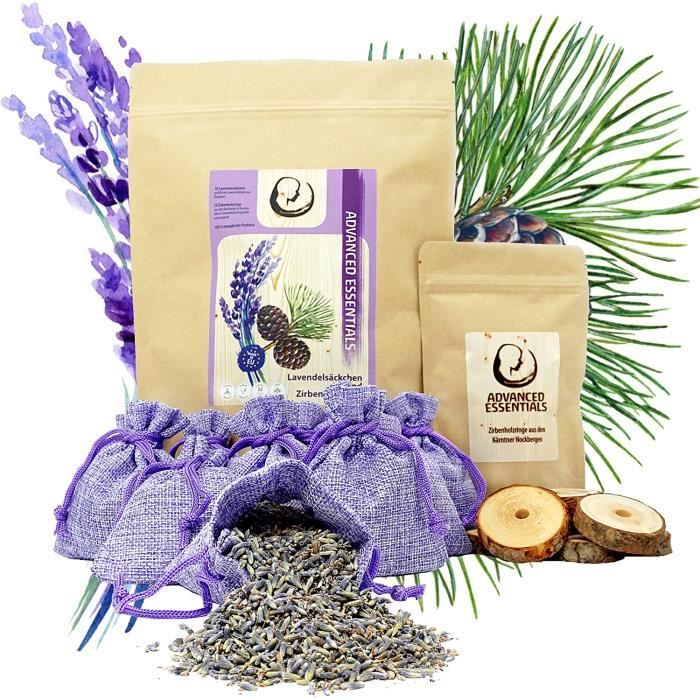 Lot de 10 sachets de lavande et 10 anneaux en bois de pin pour sachets