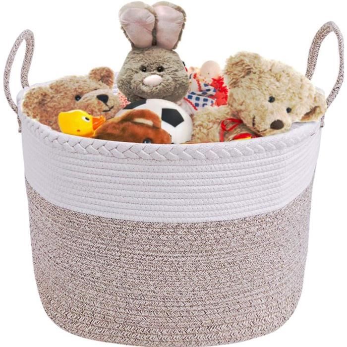 Panier à Linge 50L Coton Bicolore - 37x47cm Avec Poignées, Rangement Jouets Ou Décoration Maison