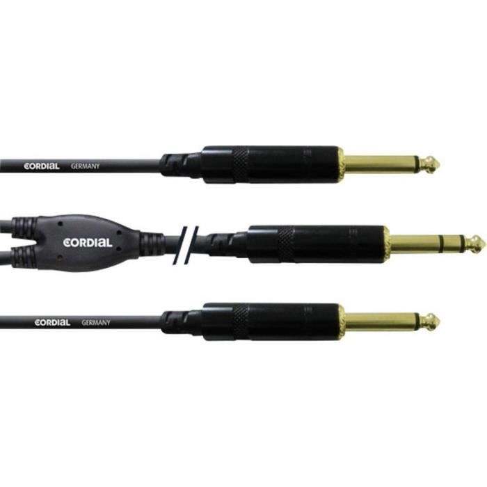 Câble audio en Y 0,9M CORDIAL, jack REAN 6,3 mm/2x jack 6,3 mm