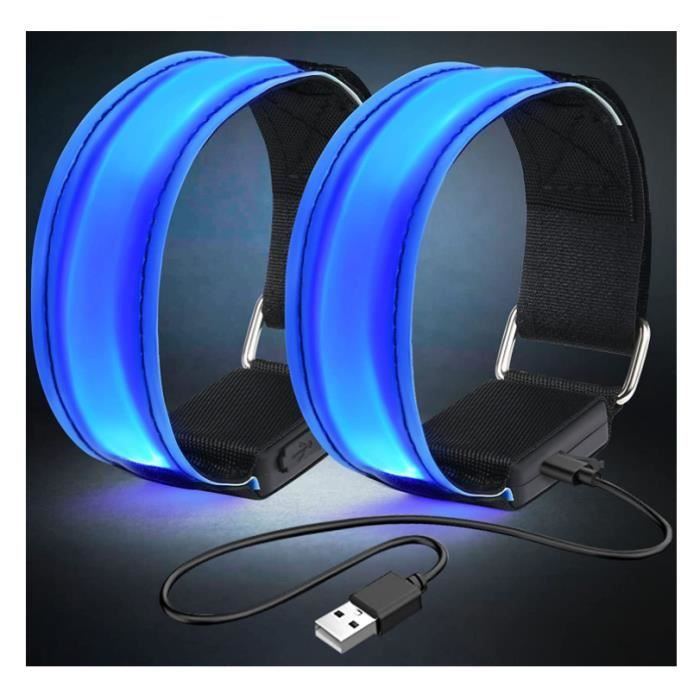 Focenat Brassard LED Rechargeable USB – Bande Lumineuse Réfléchissante Pour Running, Vélo, Sécurité Nocturne (Vert/Rouge/Bleu)