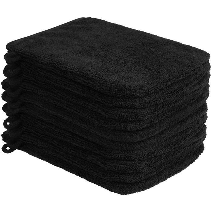 Lot de 10 gants de toilette microfibre (noir) taille 15 x 21 cm