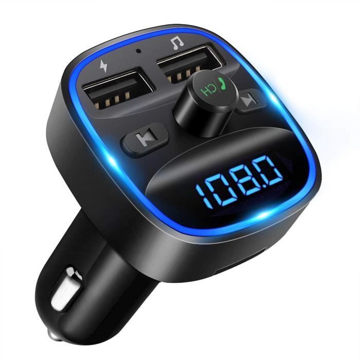 [2020 Version] LENCENT Transmetteur FM Bluetooth, Bluetooth Lecteur MP3 Adaptateur Radio sans Fil Kit Émetteur FM Voiture Chargeu