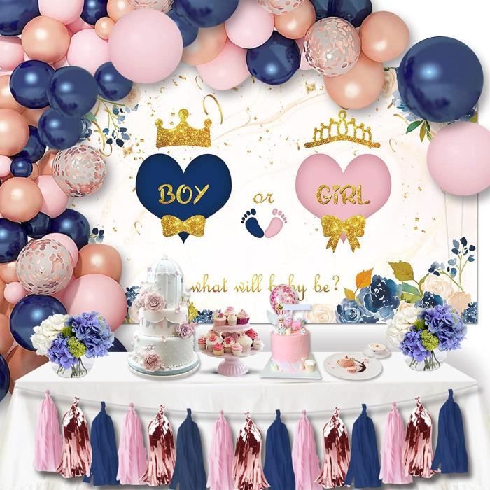 Baby Shower Decoration,Décoration Genre Révéler Bannière,Fille ou Garcon Decoration,Fond Photographie Douche Bébé,Gender Reveal Party Decoration,Rose Bleu Toile Fond Baby Shower,pour Baby Shower