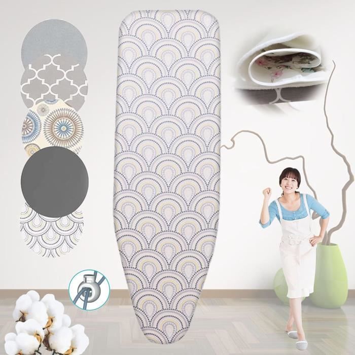 Highdi Housse Table à Repasser 140x50cm, Housse de Table à Repasser Rembourrée Contre la Chaleur, Motif Fleur Housse de Repassage avec Tissu de