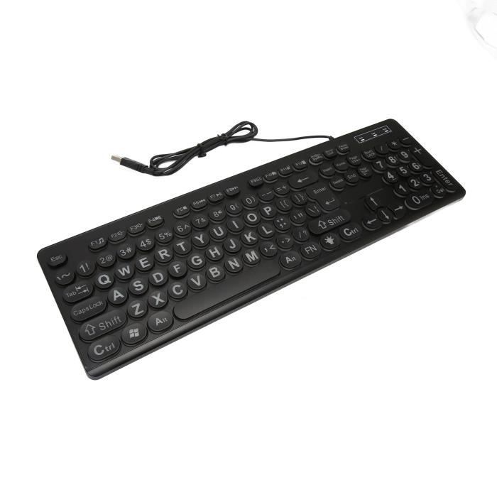 Clavier Filaire rétroéclairé à Gros Caractères 104 Touches pour Personnes âgées et Malvoyantes USB Business