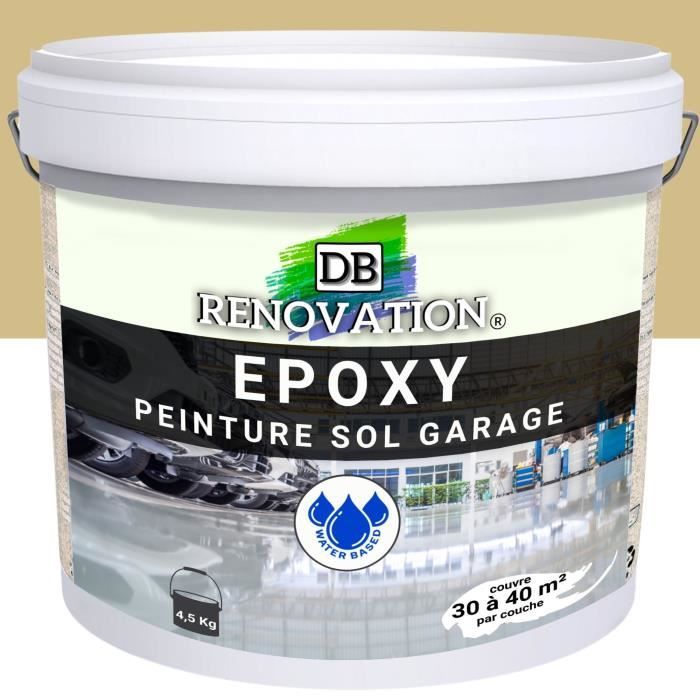 4,5 kg Beige - RESINE EPOXY Peinture sol Garage béton - PRET A L'EMPLOI - Trafic intense - Etanche et résistante