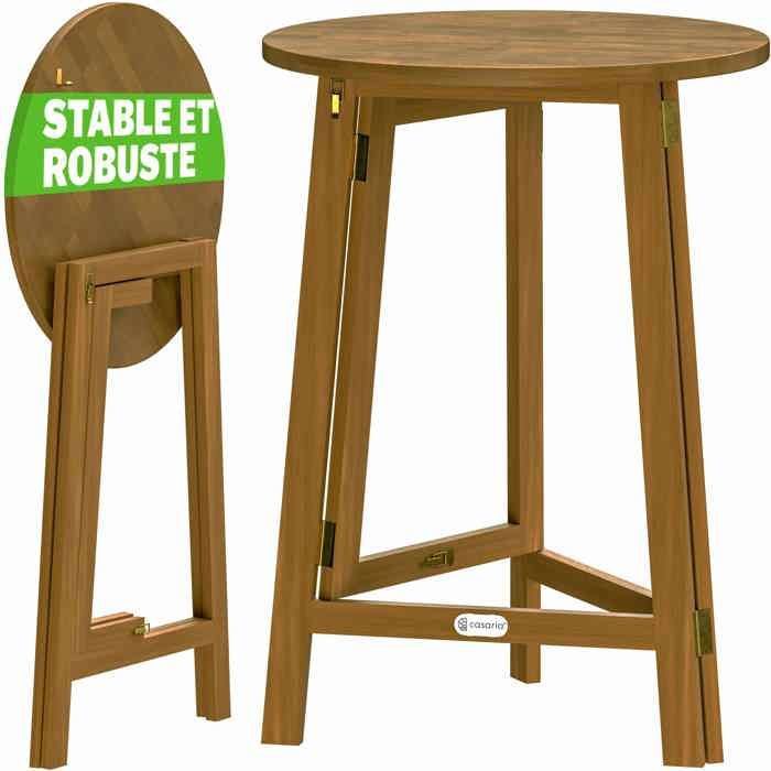 CASARIA® Table haute pliable en bois dAcacia Ø80cm table extérieure robuste mange debout table bar mariage évènements