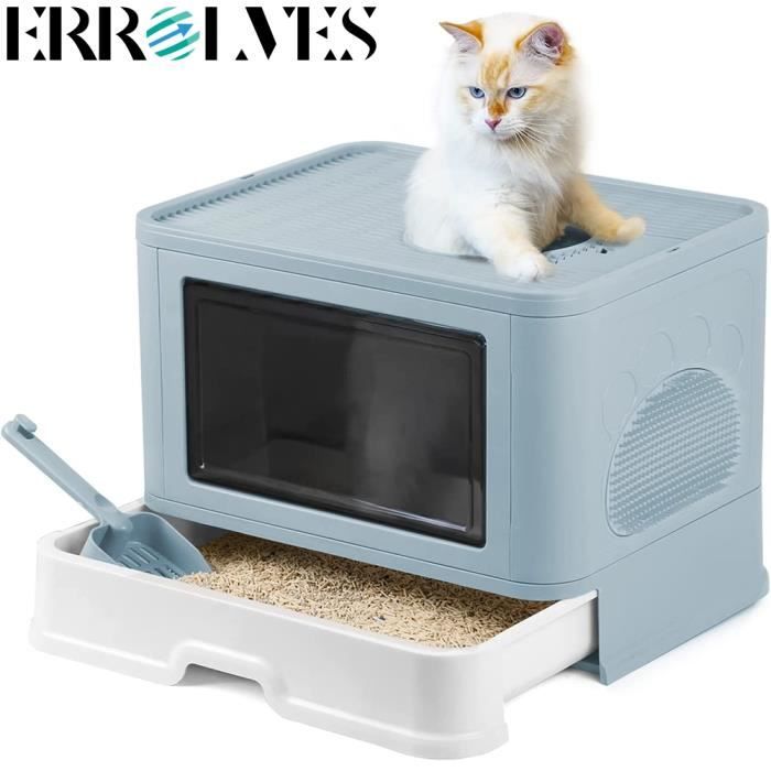 Meilleurs prix pour Bac à Litière pour Chat - ERROLVES - Bleu - Entrée avant et sortie supérieure - Très grand espace