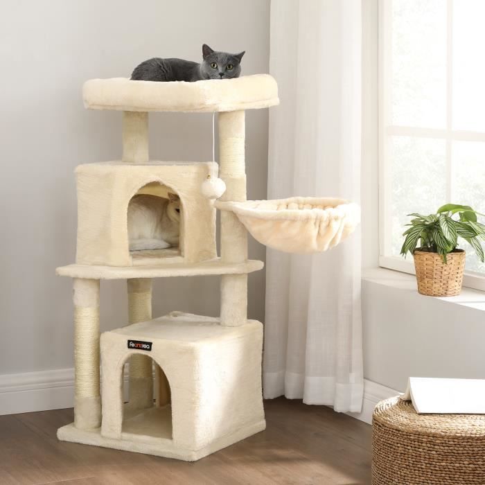Feandrea Arbre A Chat Douceur 103 Cm 2 Niches Hamac Plate Forme D Observation Pompon Tour De Jeux Beige Pct940m01 Cdiscount Animalerie