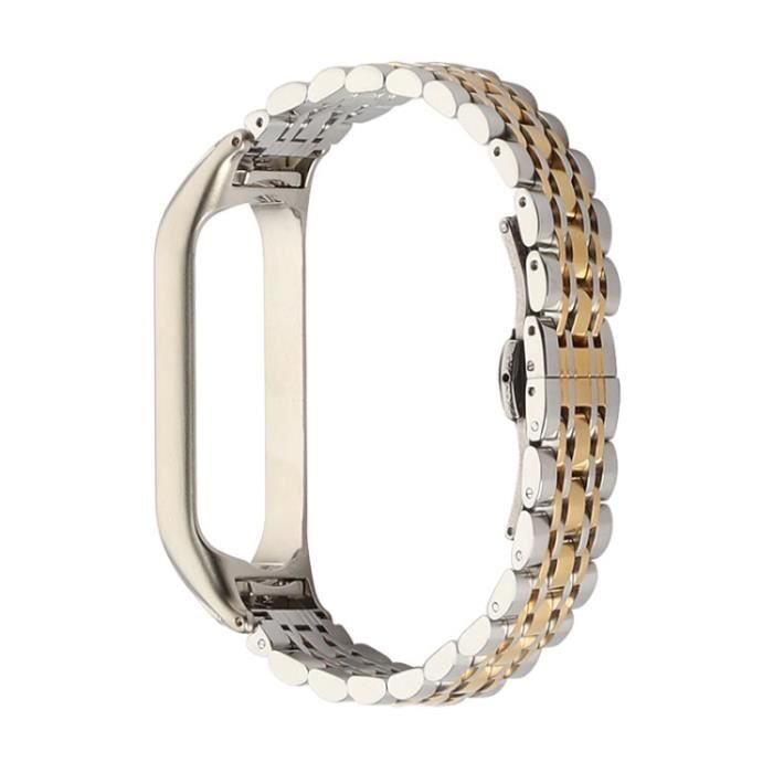 Connecteur De Bracelet Pour Xiaomi Mi Bande 4-3 Sangle De Remplacement 7-Beads Bracelet De Montre IntelligentArgent Or