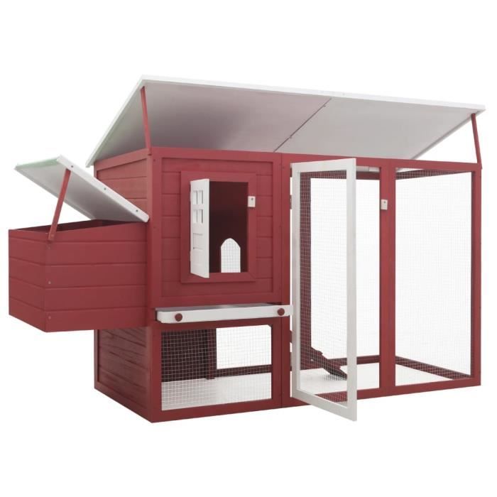 Meilleurs prix pour LEXLIFE Poulailler d'extérieur, Cage à Lapins ou Rongeurs avec 1 nichoir en Bois - 202 x 75 x 98 cm - Rouge
