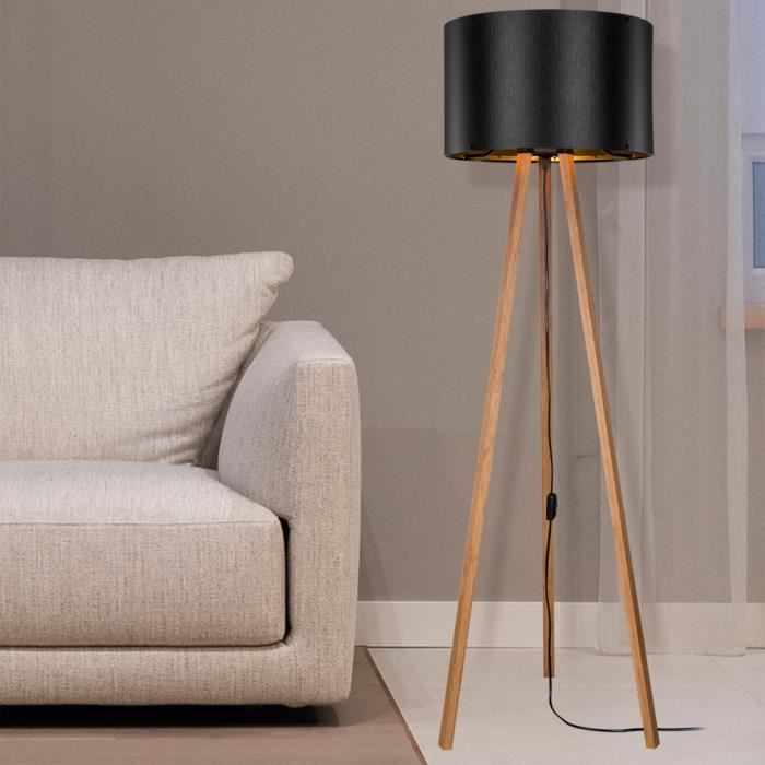 Lampadaire Keynes trépied hauteur 136 cm E27 bambou - noir