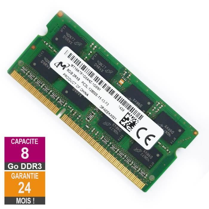 Vente Memoire PC Barrette Mémoire 8Go RAM DDR3 Micron MT16KTF1G64HZ-1G6N1 SO-DIMM PC3L-12800U 2Rx8 pas cher Vente Memoire PC Barrette Mémoire 8Go RAM DDR3 Micron MT16KTF1G64HZ-1G6N1 SO-DIMM PC3L-12800U 2Rx8 pas cher