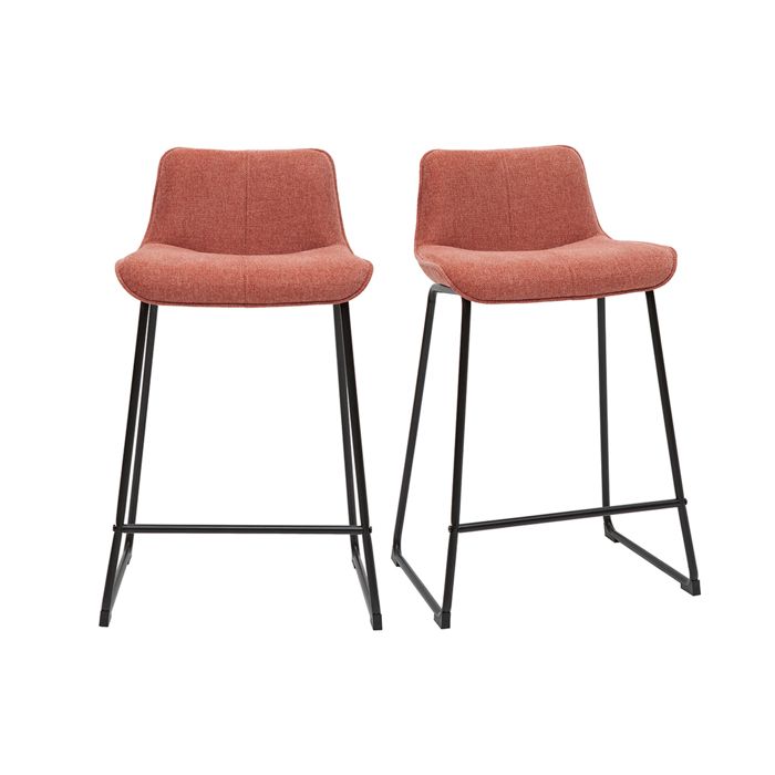 Miliboo - Tabourets de bar en tissu effet velours texturé terracotta et métal H65 cm (lot de 2) BOOST