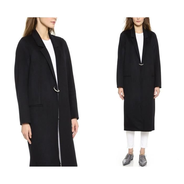 Manteau Veste Femme En Laine Longue Avec 2 Poches Hiver Col Revers Decore Le Bouton D Emilie Vogue Noir Achat Vente Manteau Caban Cdiscount