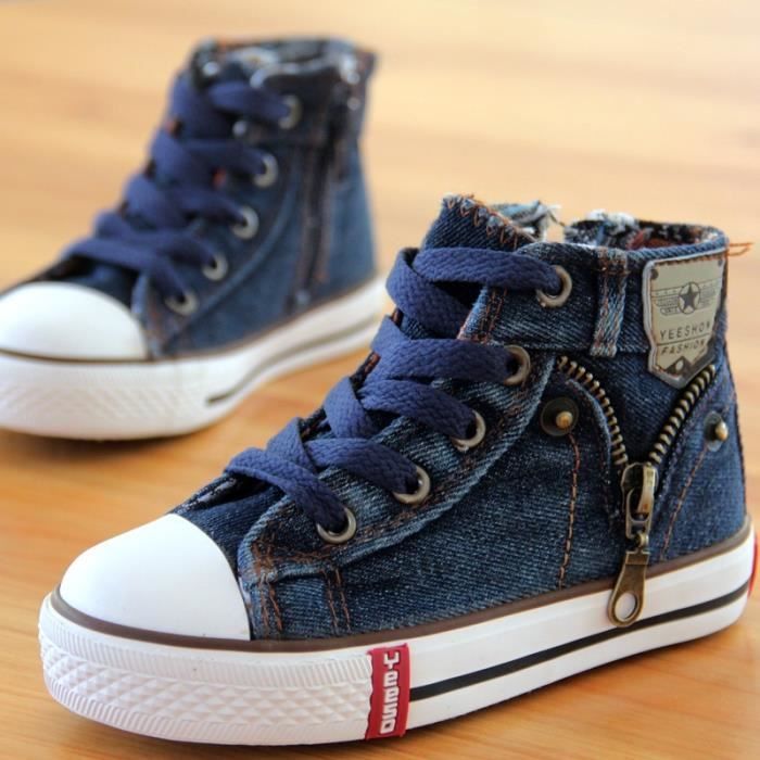 nouveau arrivé taille 25-37 enfants chaussures enfants toile sneakers garçons jeans flats filles bottes denim côté zipper chaussures