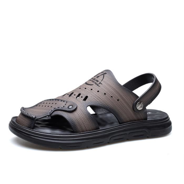 Sandales Homme Été Respirantes TangDao - Bout Fermé Cuir Véritable Chaussures Marche Confortables