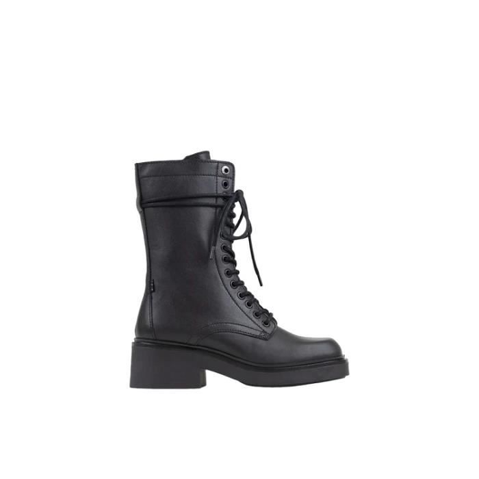 Bottines Femme BRONX DAFF EY Cuir Noir Talon Plat 5cm