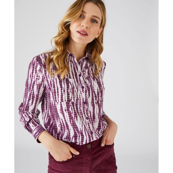 Chemisier Damart Crepe imprime degrade Manches longues Col chemise Femme Imprime violet Cdiscount Pret a Porter