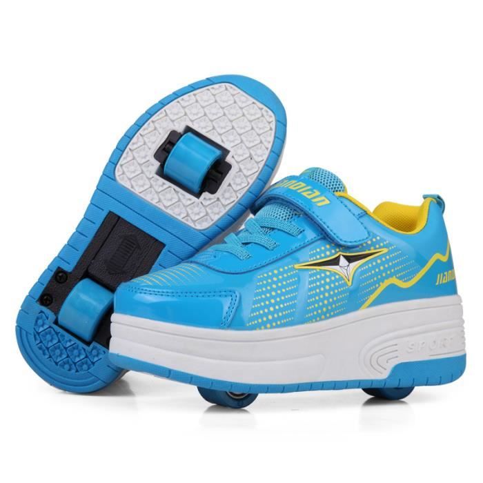 Chaussures a Roulettes Enfants Mode Baskets Garcons Filles Marque Automatique De Patinage Bleu