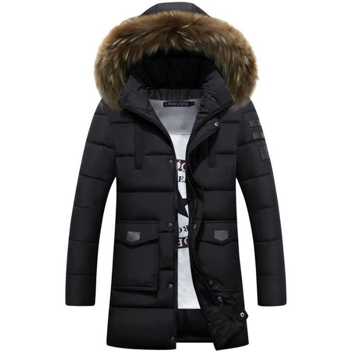 Doudoune homme de Marque luxe longue section Epais chaud en vrac Grand format XXXL chapeau detachable tendance parka Vetement Noir Cdiscount Pret a Porter