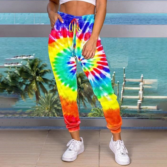 Mode Femmes Tie Dye Imprimer Taille lastique Casual Home