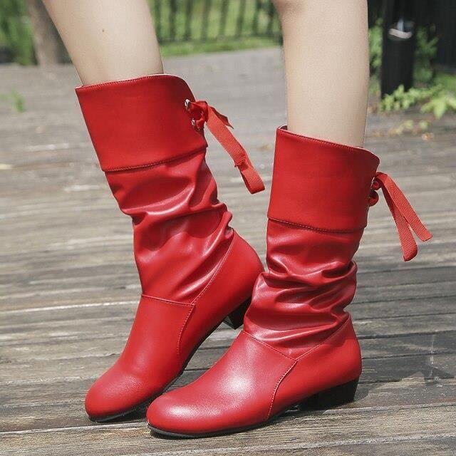 Bottes Hautes Lacets Pour Femme SEVENTUM Noires et Rouges